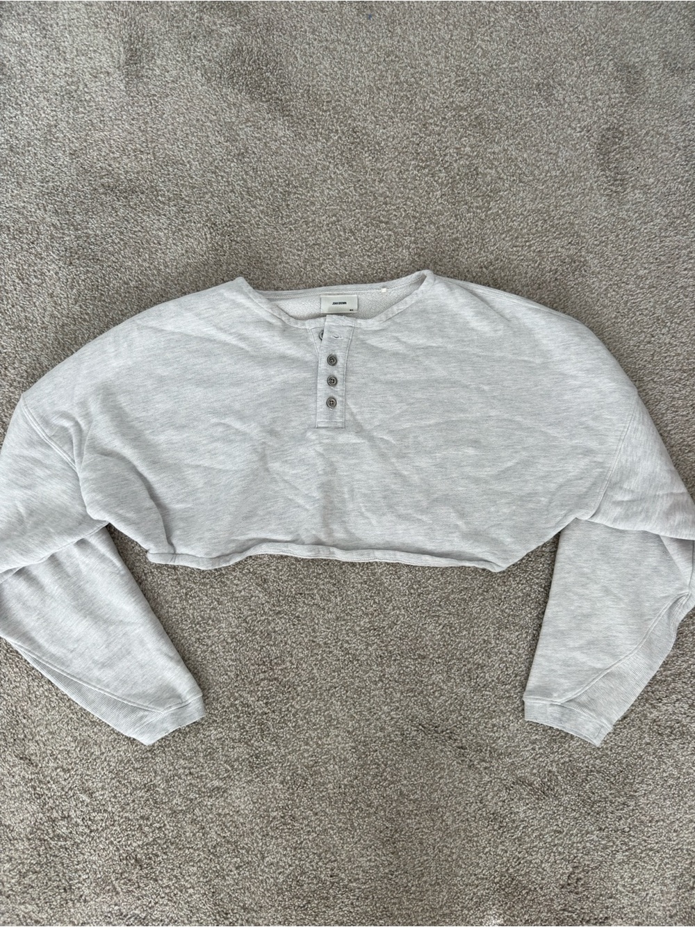 Joah Brown Light Gray Cropped Henley Sweatshirt